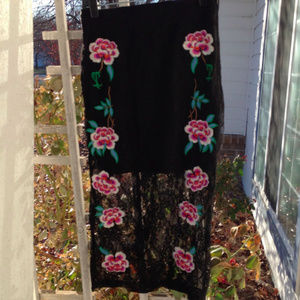 Hearts and Bows Lace Embroidered Pencil Skirt Boho Feminine Wimsigoth